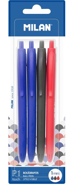 Blister 4 boligrafos p1 touch (2 x azul, negro y rojo)